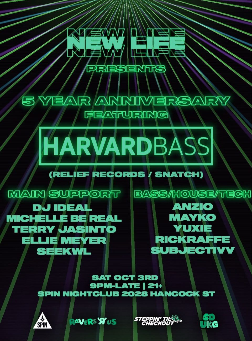 Poster for HARVARD BASS: New Life 5 Year Anniv