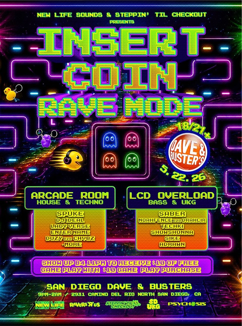 Poster for INSERT COIN: RAVE MODE (Arcade Rave) 18/21+