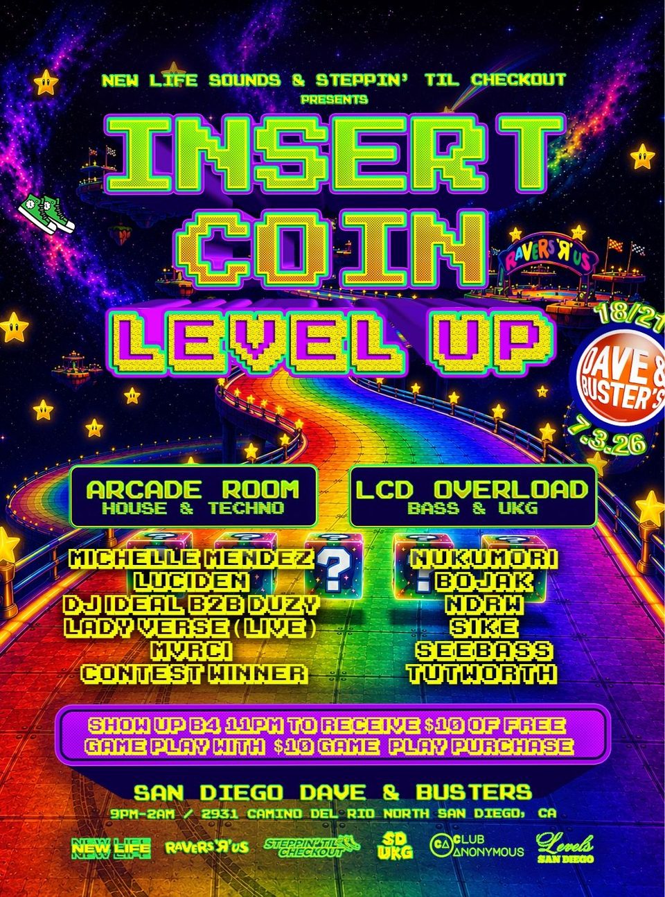 Poster for INSERT COIN: LEVEL UP (Arcade Rave) 18/21+